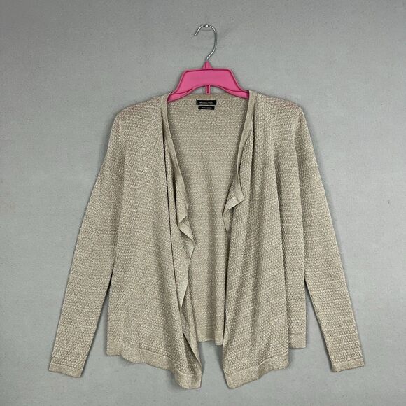 Massimo Dutti Sweater Women XS Gold Metallic Open Cardigan Draped Luxury Capsule - Picture 1 of 13